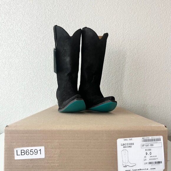 Lane EMMA JANE Womens Cowboy Boots 9 Black Suede Western Cowgirl Mid Calf Tall - Picture 12 of 13